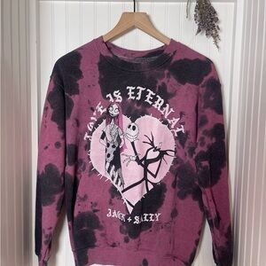 Disney Jack Skellington & Sally Tie-Dye Sweatshirt in Pink and Black